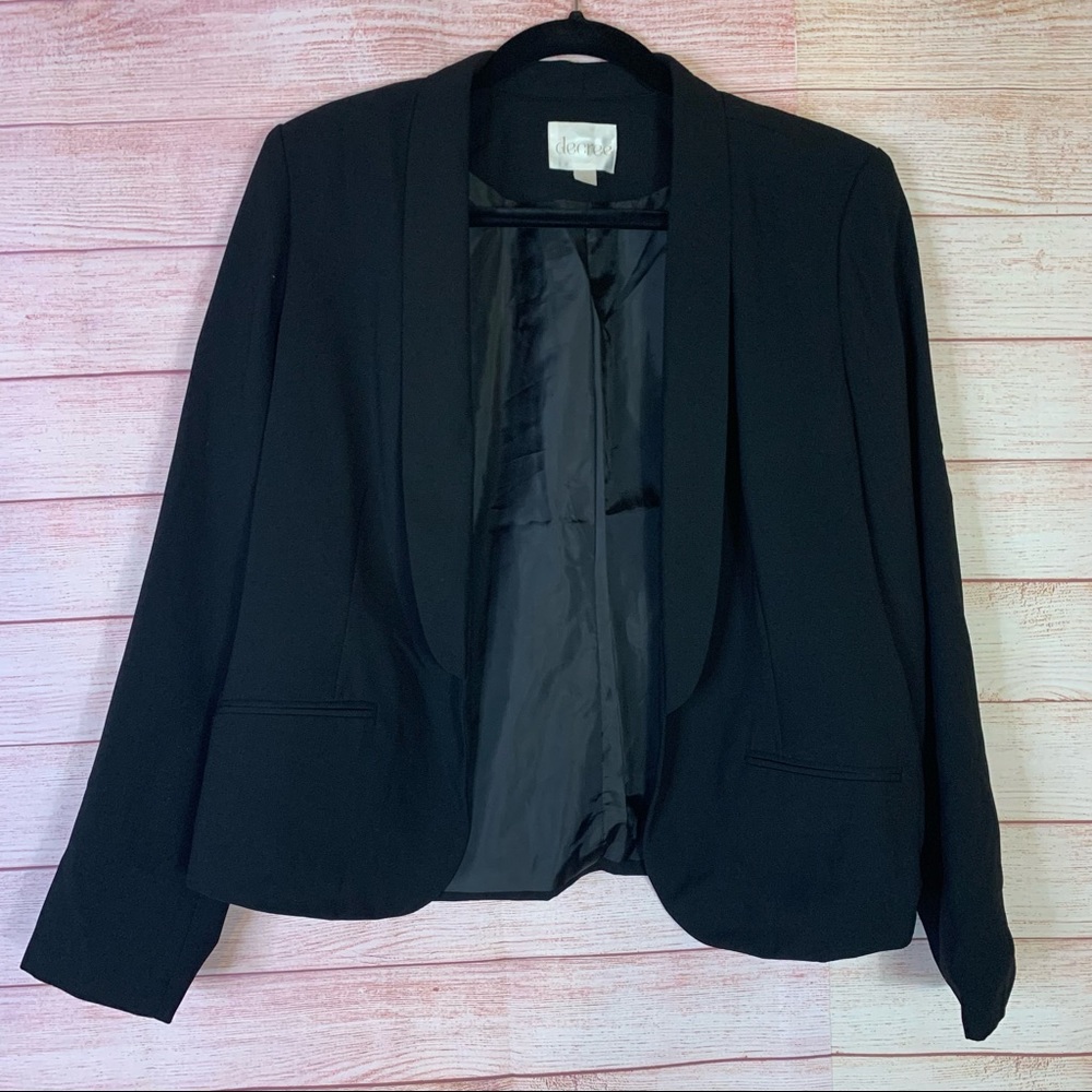 Decree Black Open Front Long Sleeve Blazer Jacket Large‎
